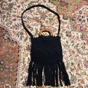 Danielle Nicole Macramé Boho Bag in Black NWOT
